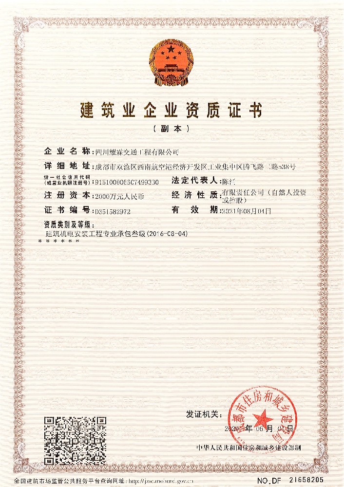 Construction Company Qualification Certificate